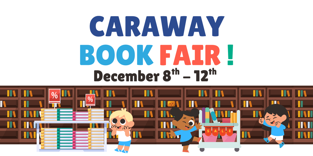 Animated graphic of students in a book fair. 