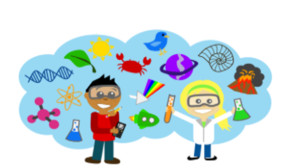 Decorative Image  of two kids with Science materials