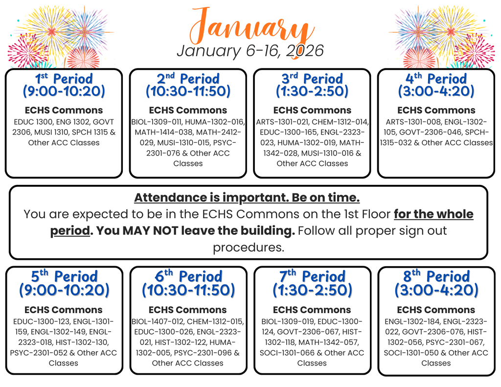 January 6-16th Schedule