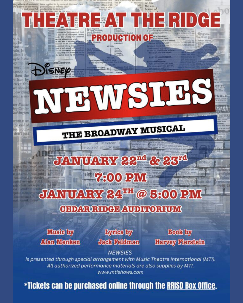 Newsies Poster- Tickets can be purchased online through the RRISD Box office.