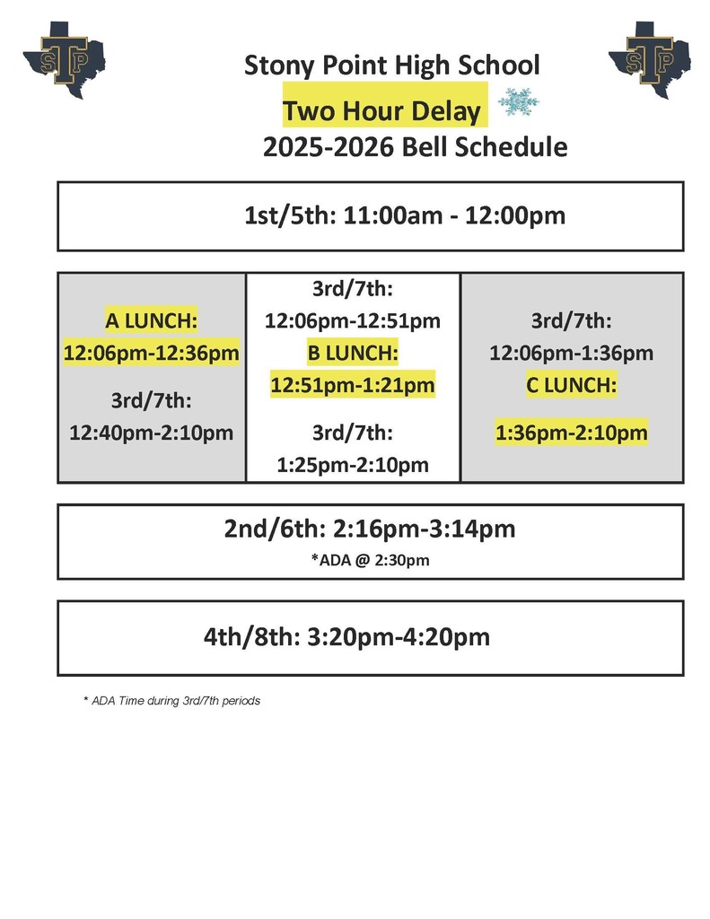 Two-Hour Delay Bell Schedule