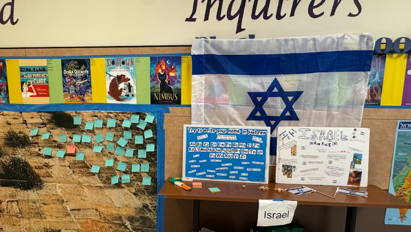 Picture of a booth and the Israel flag