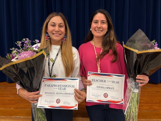 Paraprofessional of the year Roseangel Medina and teacher of the year Faviola Spratt