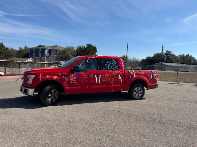 Mr. Braudrick's truck, decorated by Ms. Spell's class!