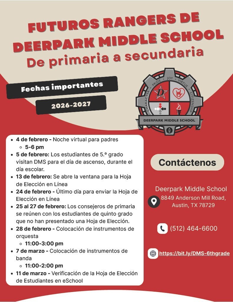 Important Dates for Elementary to Middle School in Spanish