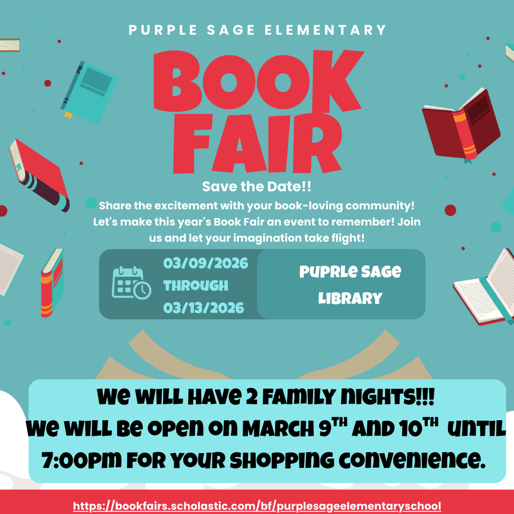 The Spring Book Fair is coming!  Save the Date: The book fair will be open from March 9th through March 13th.  We will be having two family nights, March 9th and March 10th, with the book fair open until 7:00pm for your convenience!  If you'd like to contribute to your child's teacher's eWallet, you can find that information here: https://docs.google.com/spreadsheets/d/18x4h55Sj8YQvhGK4hVDlkT4J78sdo1QOL2thQPLIluQ/edit?usp=sharing
