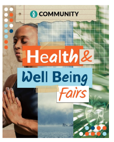 Promotional flyer for the Health & Well-Being Fairs. The event is open to all grades, students, families, and staff. Two sessions are listed: Tuesday, March 31, at Pearson Ranch Middle School and Tuesday, April 28, at Ridgeview Middle School. Both events run from 6:00 p.m. to 8:00 p.m.