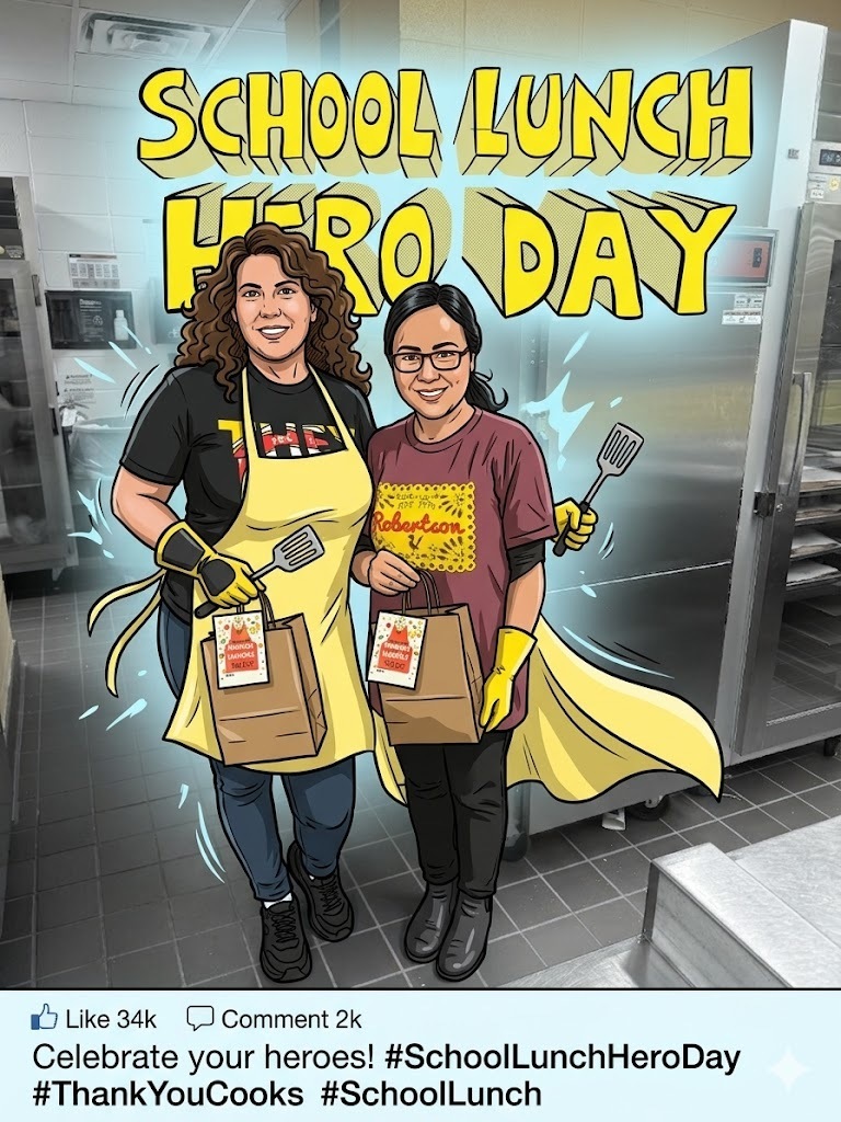 Decorative Image of our Lunch Heroes with Celebrate Your Heroes! #schoolluncheroday @thankyoucooks #schoollunch