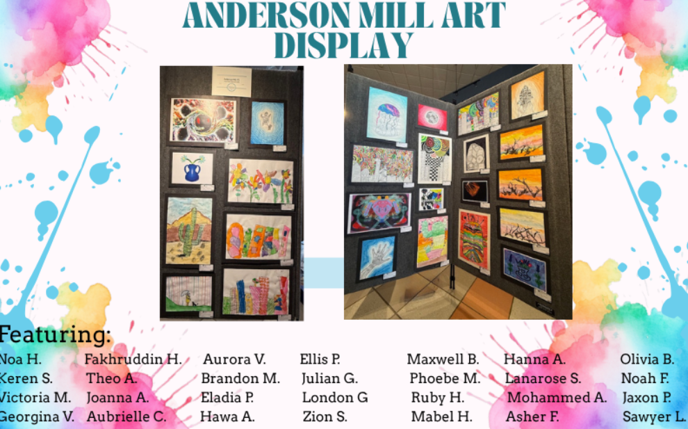 Anderson Mill Art Display image featuring the first names of the 28 students.