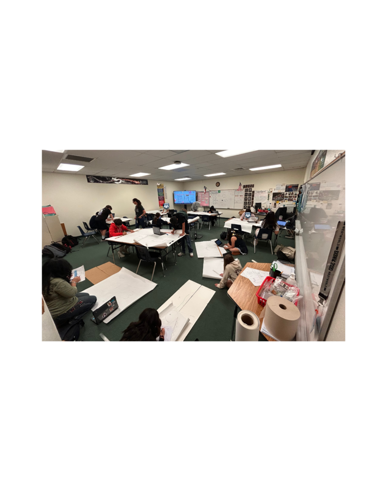 6th grade students working on geometric area  math projects.