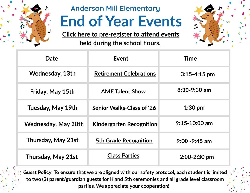 End of Year Events, links in text