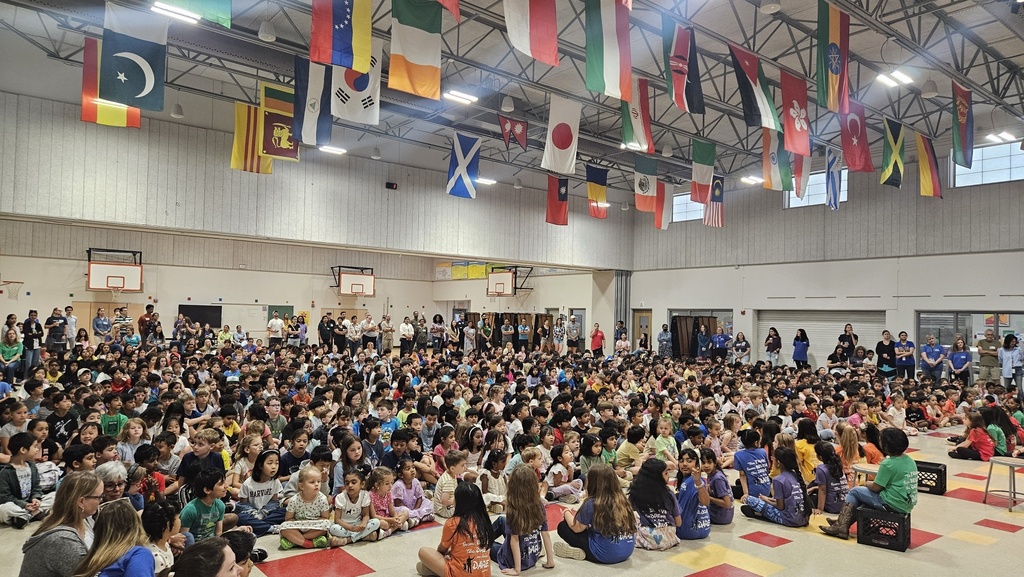 Entire school watching the program in the cafeteria