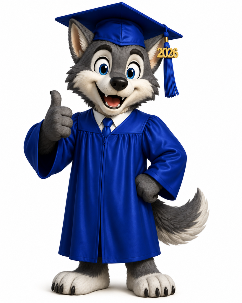 Lobo graduate in cap and gown 