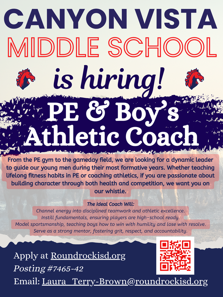 Canyon Vista Middle School is hiring a PE and Boy's Athletic Coach!