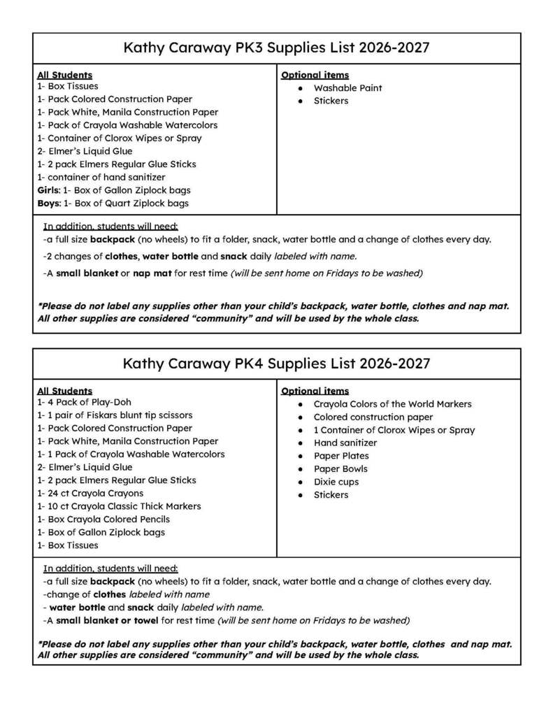 Prek3 and Prek4 Lists