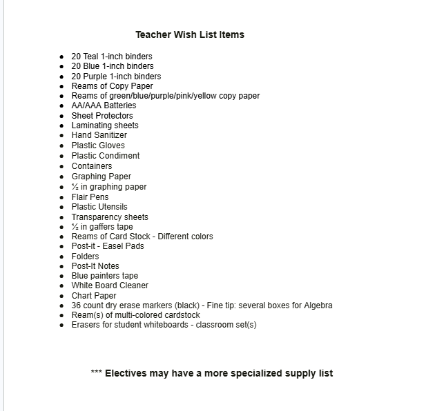HERNANDEZ MIDDLE SCHOOL 2026-2027 Supply List 