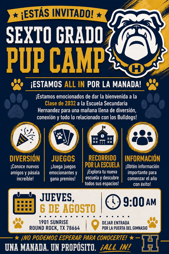 Sexto Grado Pup Camp Jueves 6 de Agosto - 9AM-12 PM