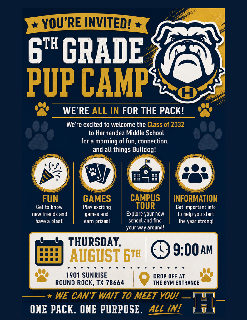Invite to 6th Grade Pup Camp August 6th at 9 AM-12