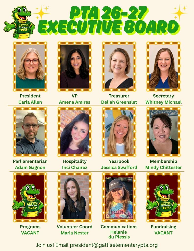 PTA 26-27 Executive Board Members by name and role serving.