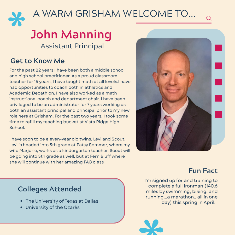 A warm welcome to John Manning - Assistant Principal