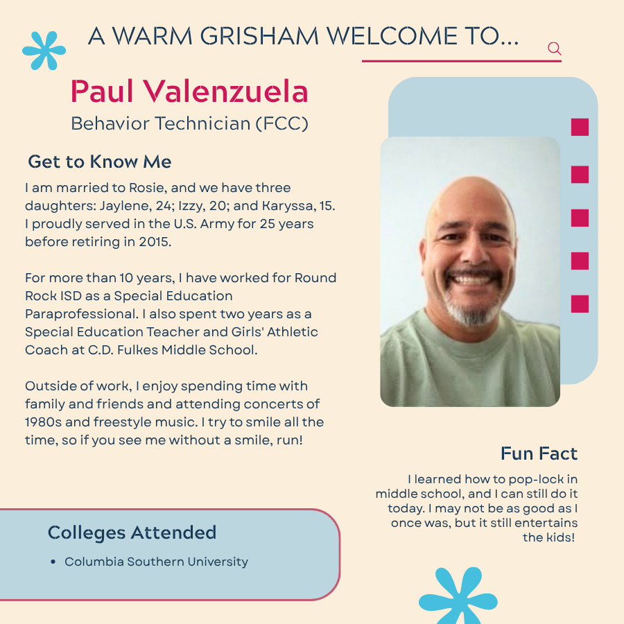 A warm welcome to Paul Valenzuela - Behavior Technician