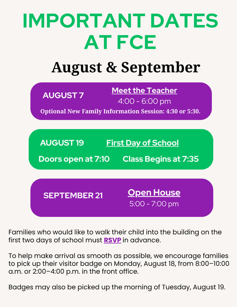 Forest Creek Important dates for August and September. 