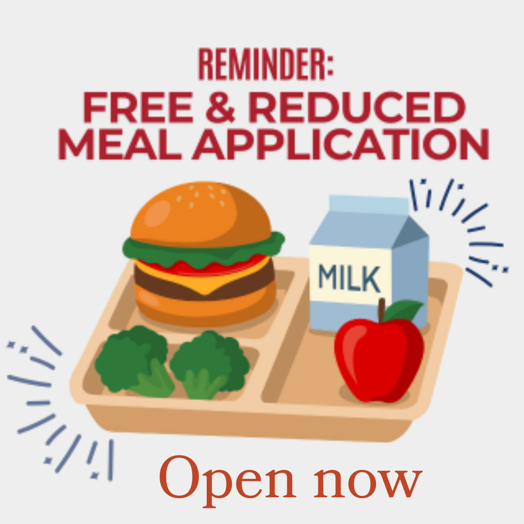 Reminder! Free and Reduced lunch application open now! To apply go to: https://www.myschoolapps.com/Home/PickDistrict ¡Recordatorio! ¡La solicitud para recibir almuerzo gratuito o a precio reducido ya está abierta! Para solicitarlo, visite: https://www.myschoolapps.com/Home/PickDistrict