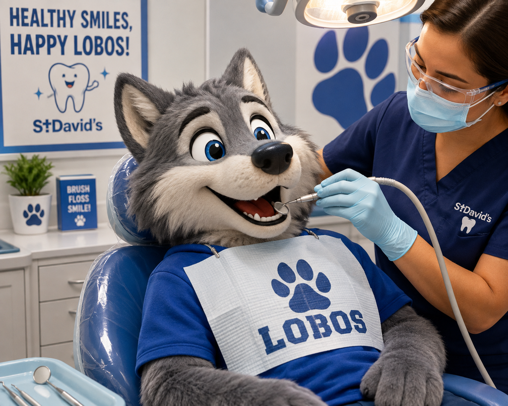 Lobo Receiving a dental cleaning
