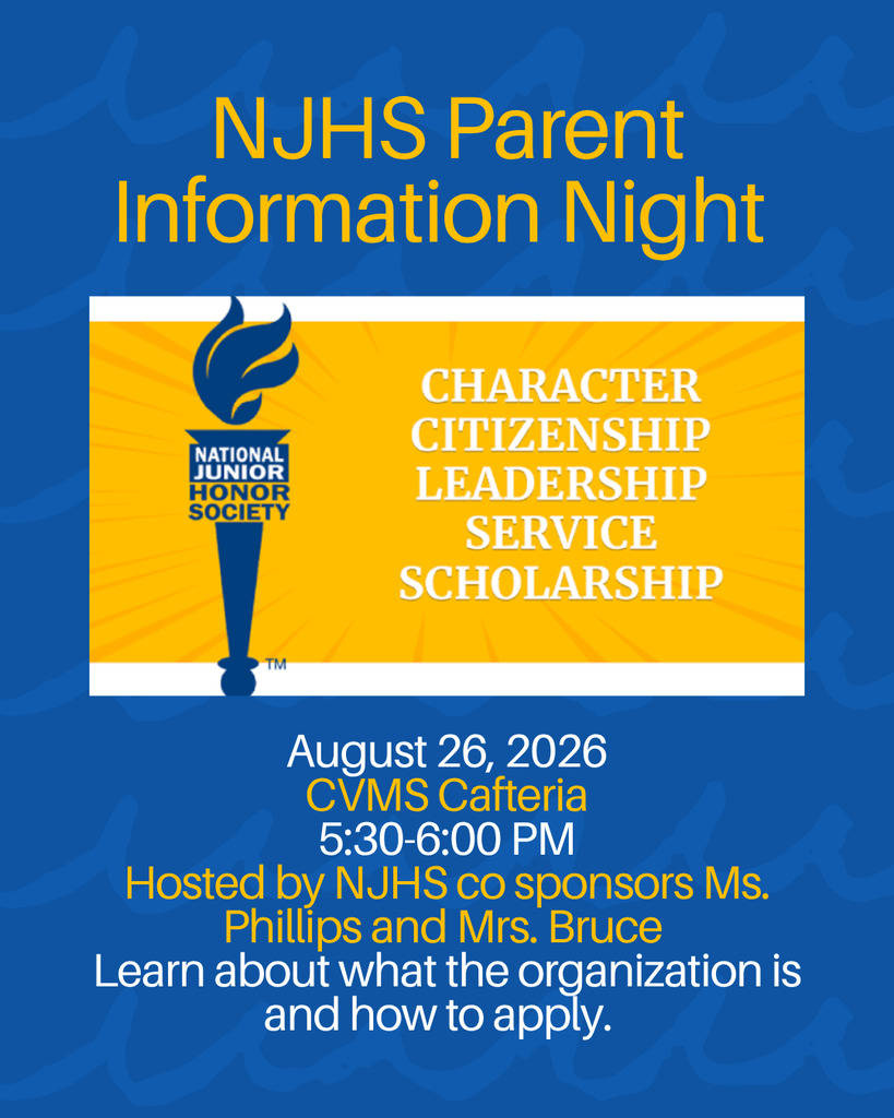 NJHS parent information session on August 26 at 5:30 PM in the cafeteria