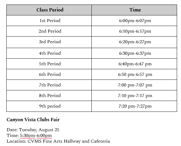 Open House Schedule
