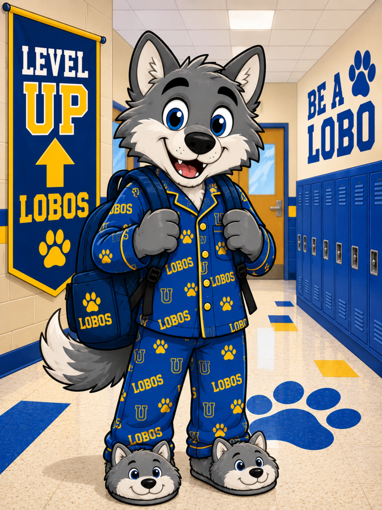 Level Up, Lobos! Lobo Mascot in pajamas