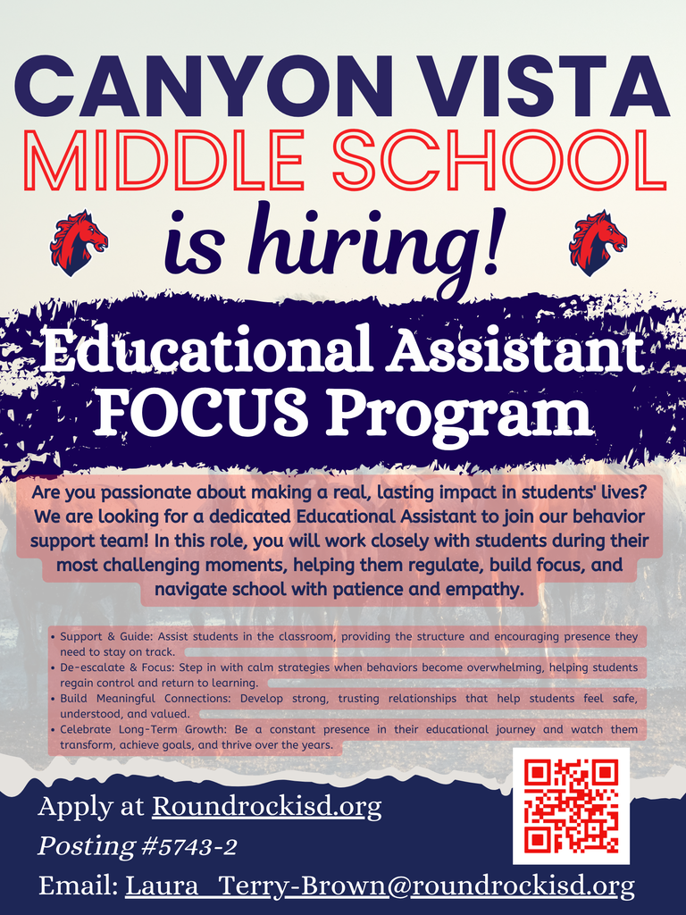 Canyon Vista is hiring an Educational Assistant for our FOCUS Program- Posting #5743-2