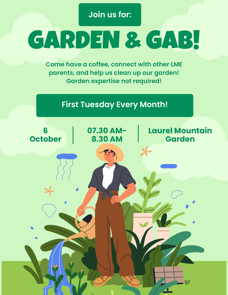 Please join use for our first garden and gab of the school year! Come have a coffee, connect with other LME parents, and help us clean up our garden! Garden expertise not required! We'll meet at 7:30 in the LME garden on Tuesday October 6th.
