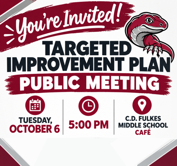 You're Invited Targeted Improvement Plan Public Meeting Tuesday, October 6, 5:00 p.m. CD Fulkes Middle School Cafe