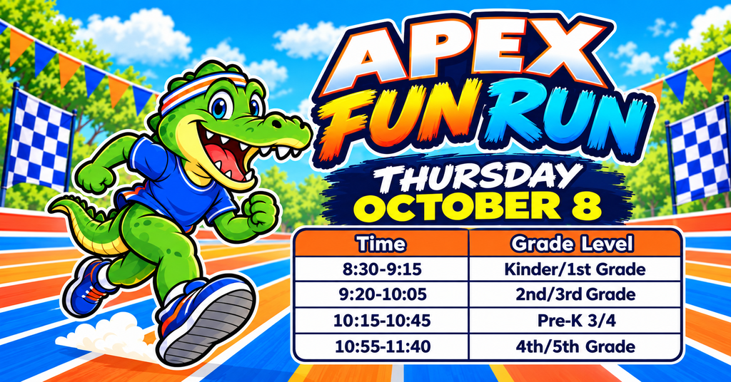Apex Fun Run on Thursday, 10/8 Schedule