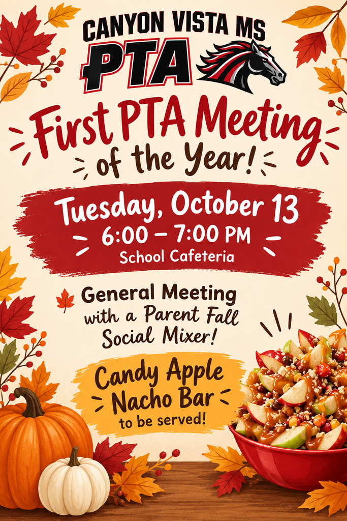 PTA meeting is Tuesday, October 13th at 6:00 PM in the cafeteria