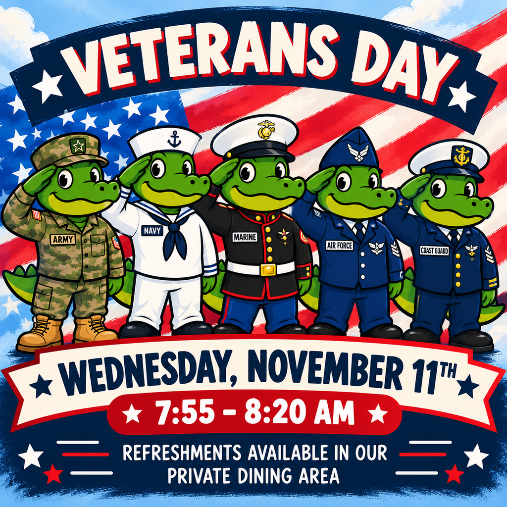 Veterans Day Ceremony 11/11 7:55 - 8:20 AM in the Cafeteria
