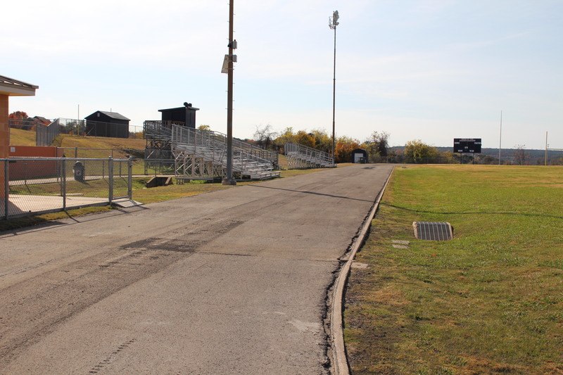Picture of a portion of the track at Cedar Valley Middle School track that is being resurfaced.