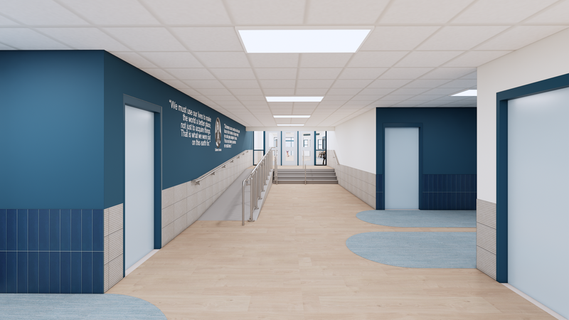 renderings of the interior hallways at bluebonnet es