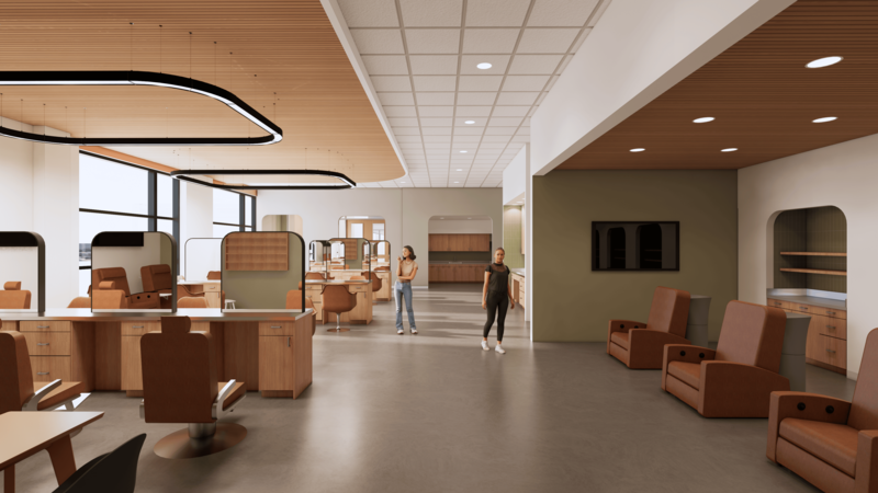 rendering of the cosmetology spaces that will be built at the district's new cte facility 