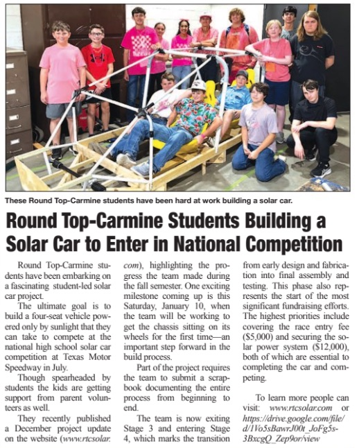 Solar Car article in the Fayette County Record