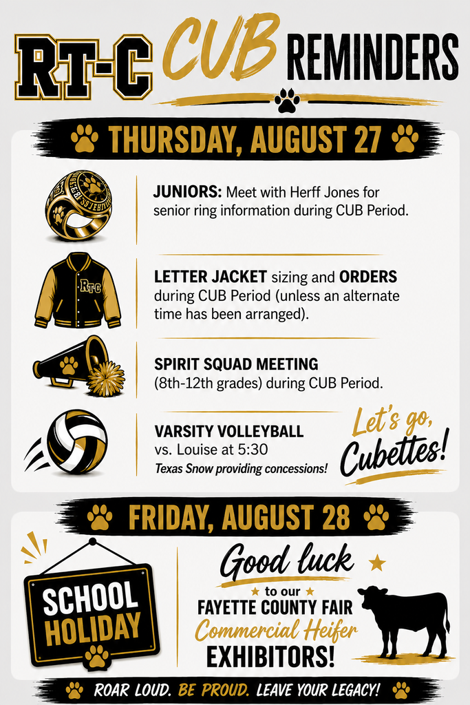 Reminders for 8/27 and 8/28