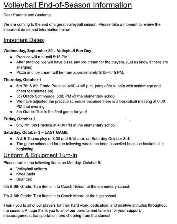 Junior High Volleyball