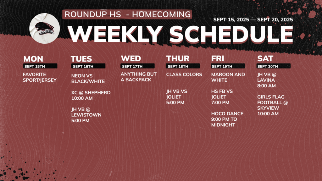 Weekly Schedule 9/15-9/20