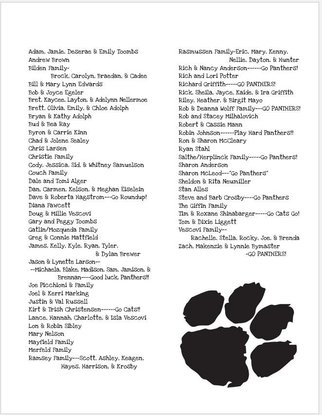 Roundup Panthers Boosters Listings