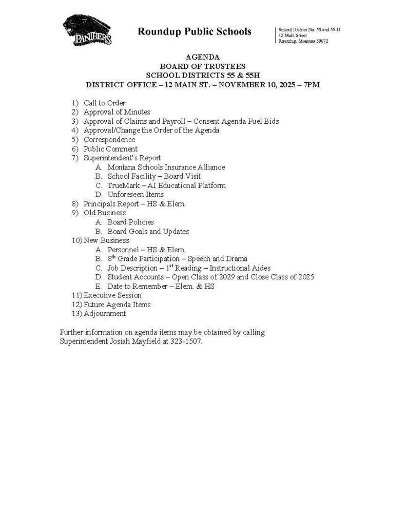 Board Agenda Regular Nov
