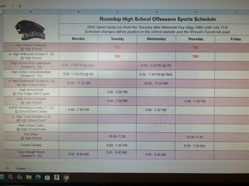 Open Gym Summer Schedule