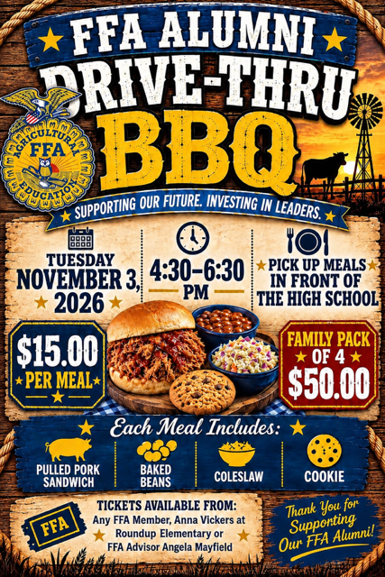 FFA Alumni Drive Thru BBQ November 3rd