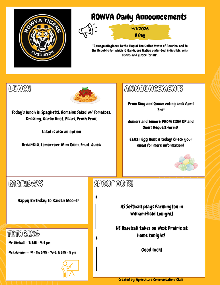 JH/HS Daily Announcements