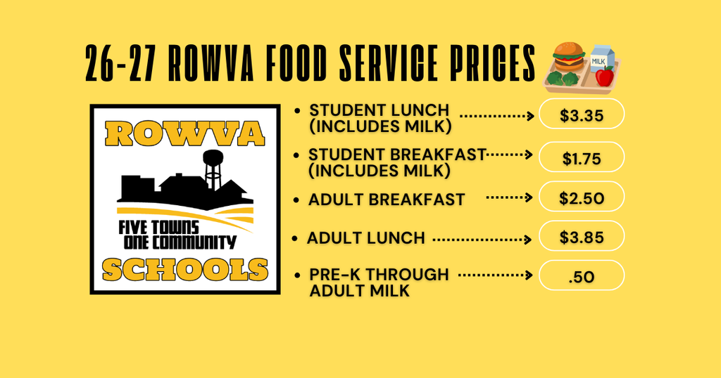 26-27 ROWVA Food Service Prices